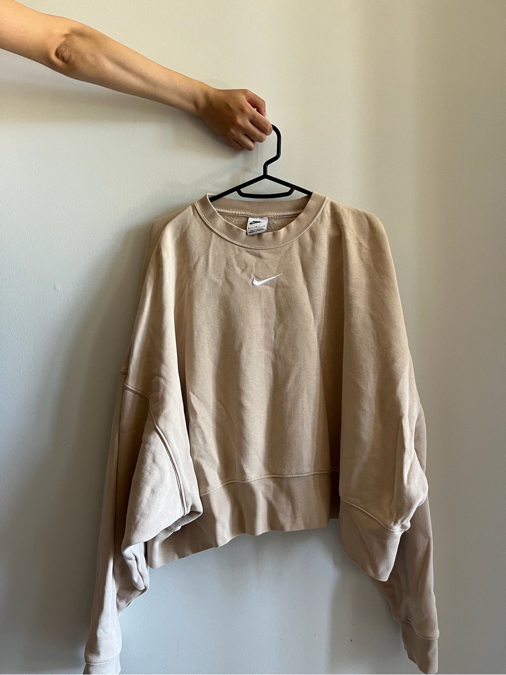 Nike Women's Crewneck Sweatshirt in Tan with White Swoosh - Picture 2 of 2